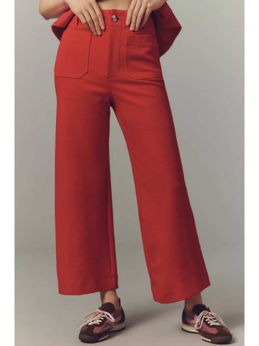 The Colette Knit Crop Wide-Leg Trousers by Maeve True Red 31